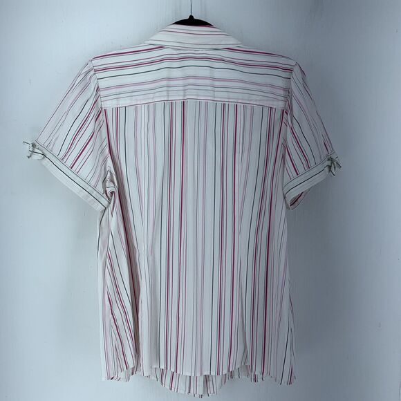 Lane Bryant Womens 18 Button Up Top Shirt Pink Stripes Ruched Slimming Stretch - Picture 6 of 8